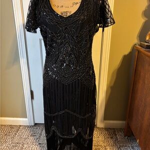 Fundaisy Chic Black Beaded flapper style Midi Dress size XL
